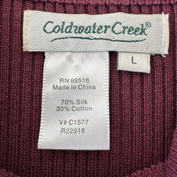 Coldwater Creek Mock Neck Trendy Burgundy Long Sleeves Silk  Blend SZ L #2322 - Picture 6 of 10